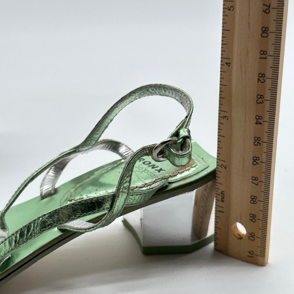 Y2K BRONX Heels Metallic Green Silvertone Jeweltone Euro Mirror Heel US 5.5-6 - Picture 11 of 11